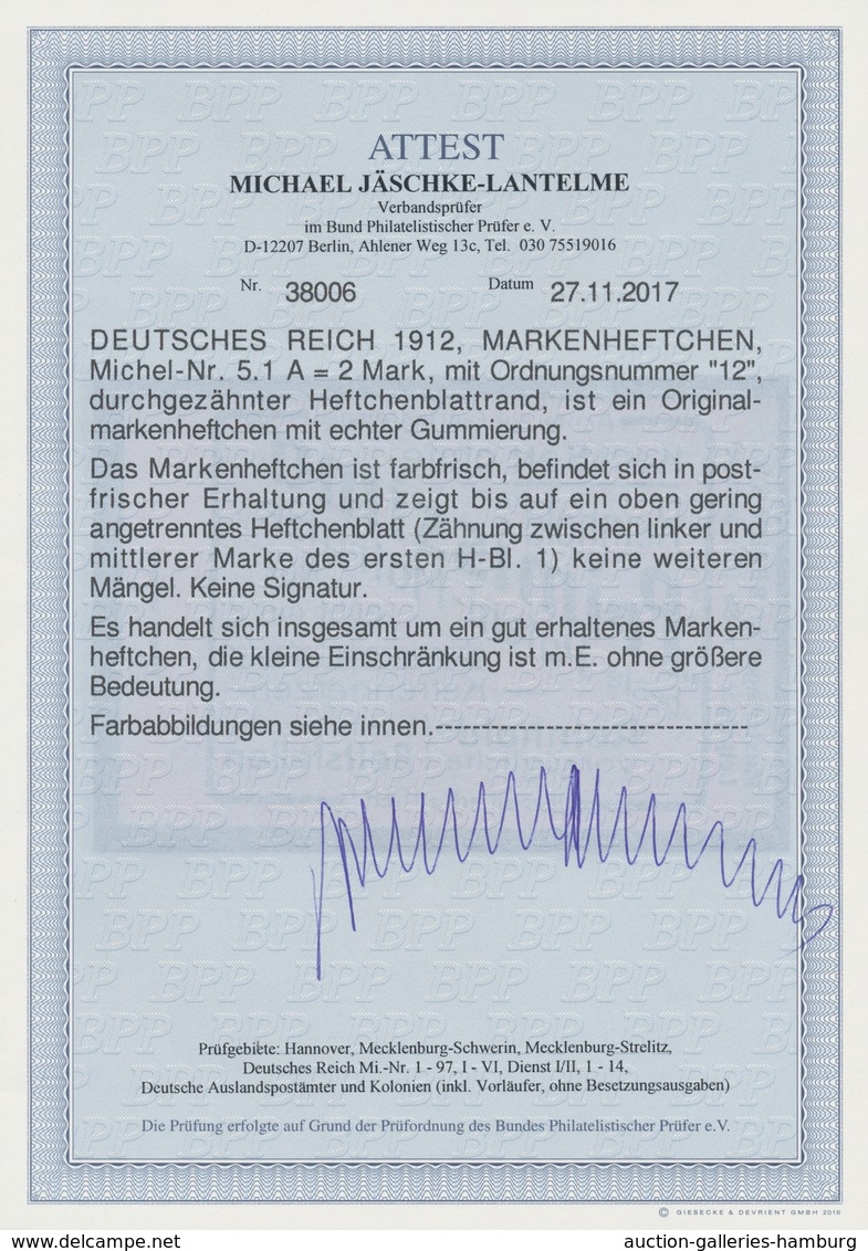 Deutsches Reich - Markenheftchen: 1913, Germania-Markenheftchen 2 Mark Auf Orangefarbenem Karton, Or - Cuadernillos