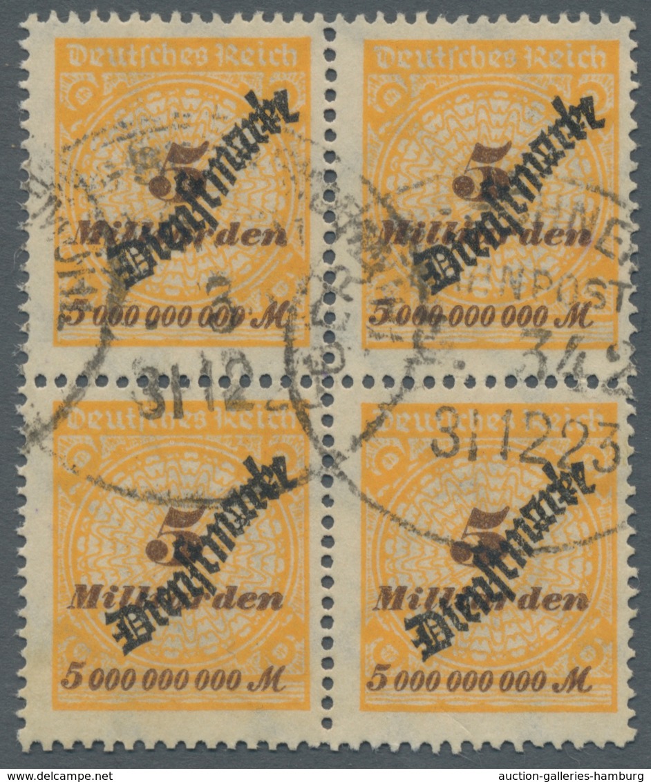 Deutsches Reich - Dienstmarken: 1923, 5 Mrd. Gestempelter 4er Block, Dabei Ein Wert Als PE 1 (Parall - Dienstmarken