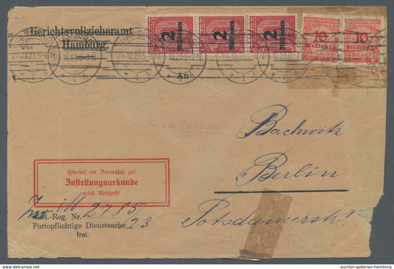 Deutsches Reich - Dienstmarken: 1923, 4er Streifen 1 Mill.a.75 Pf, In Mif. Mit 3x Nr.97 Und 10 Mill. - Oficial