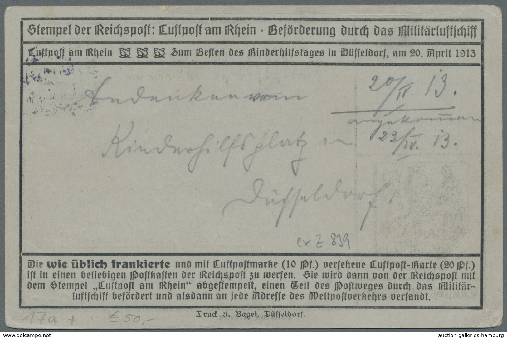 Deutsches Reich - Halbamtliche Flugmarken: 1913, "10 Pfg. Kobalt", Zweimal Auf Zwei Verschiedenfarbi - Correo Aéreo & Zeppelin