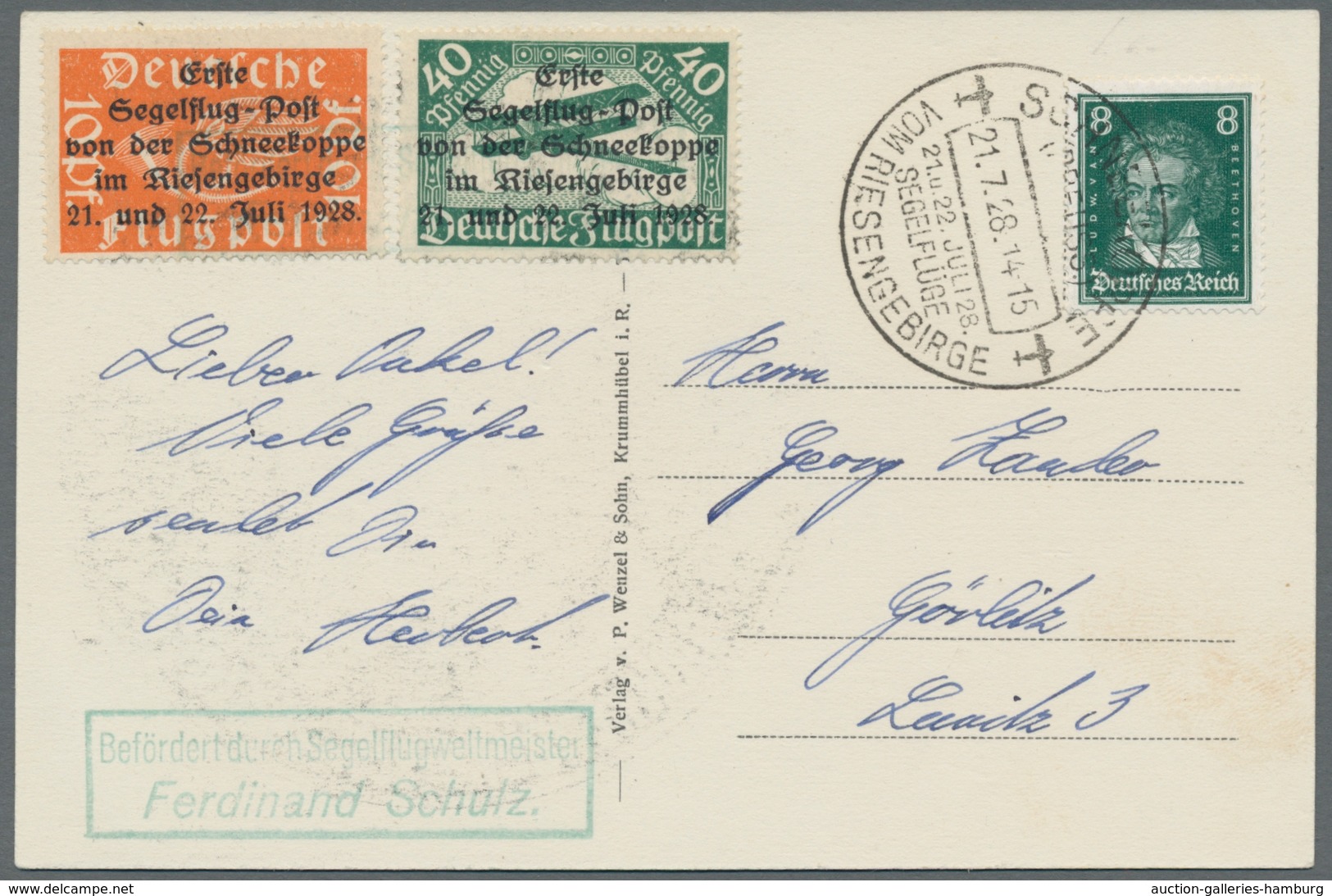 Deutsches Reich - Halbamtliche Flugmarken: 1928, "10 Und 40 Pfg. Segelflugpost Von Der Schneekoppe" - Correo Aéreo & Zeppelin