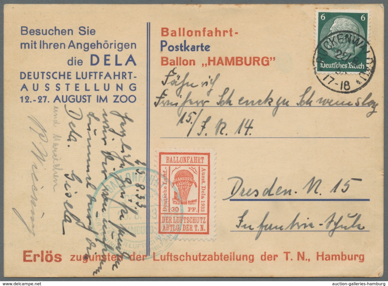 Deutsches Reich - Halbamtliche Flugmarken: 1933, "30 Pfg. Lebhaftrosarot" Mit SST Auf Beförderter Ka - Correo Aéreo & Zeppelin