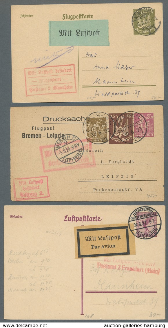 Deutsches Reich - Ganzsachen: 1914-1927, Flugpost, 13 Karten, Meist Ganzsachen Mit Interessanten Fra - Otros & Sin Clasificación