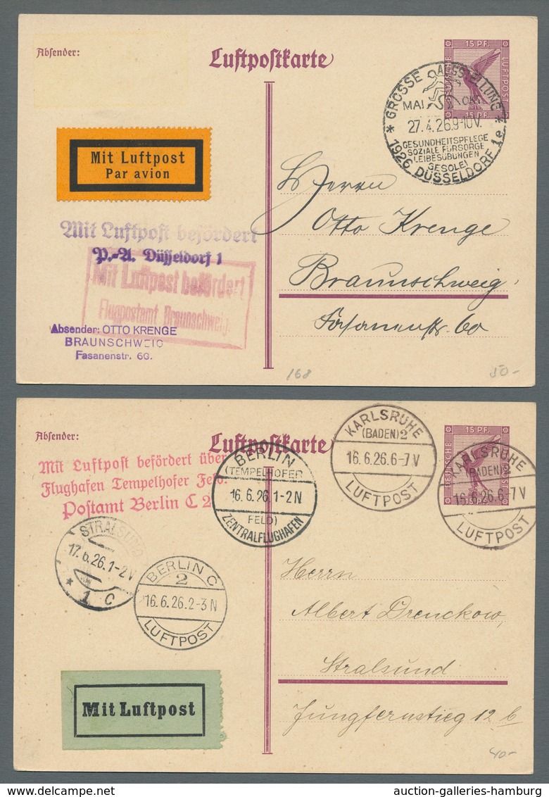 Deutsches Reich - Ganzsachen: 1914-1927, Flugpost, 13 Karten, Meist Ganzsachen Mit Interessanten Fra - Other & Unclassified
