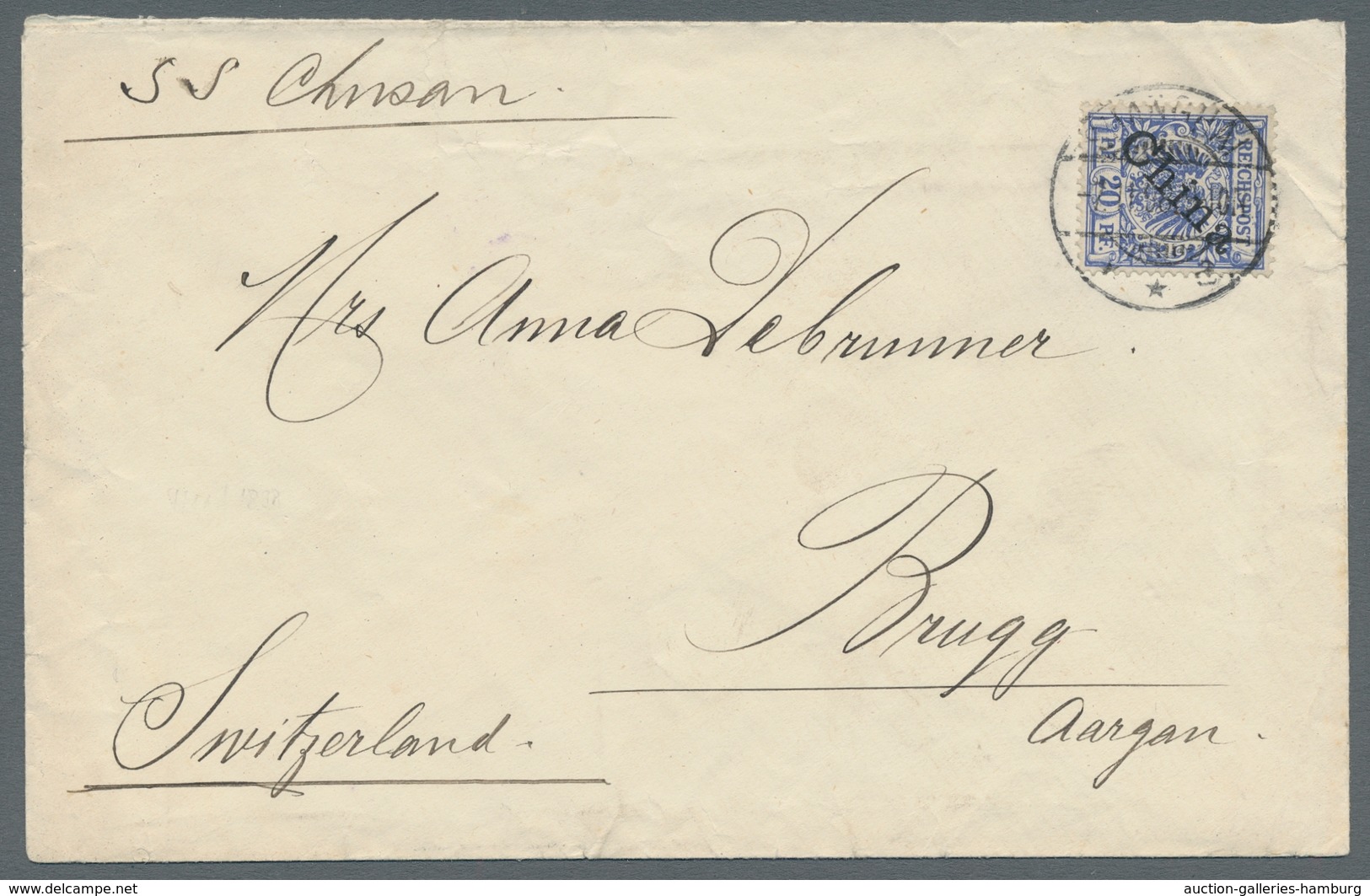 Deutsche Post In China: 1898, Krone/Adler 20 Pfennig Diagonalaufdruck Auf Gedrucktem Firmenbrief "Ar - China (oficinas)