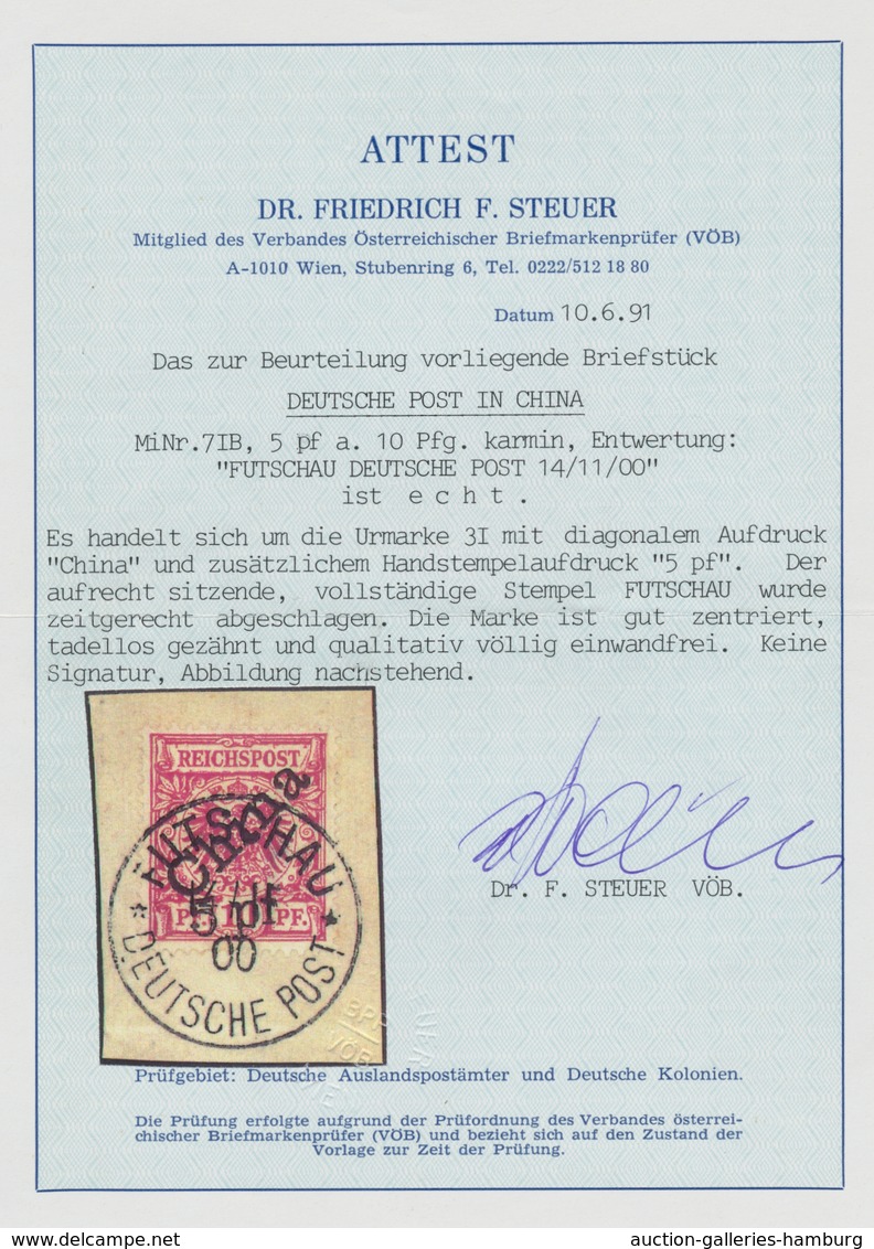 Deutsche Post In China: 1900, FUTSCHAU-Provisorium, Luxusbriefstück Mit Aufrecht Stehender Entwertun - China (offices)