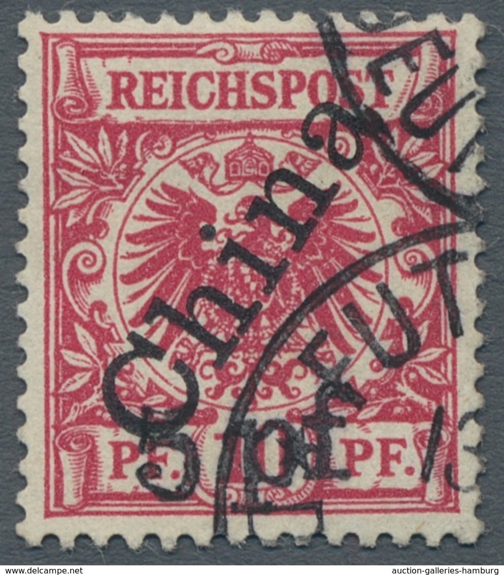 Deutsche Post In China: 1900, 5 Pf A. 10 Pfg. Futschau- Proviorium, Steiler Aufdruck, Sauber Gestemp - China (oficinas)