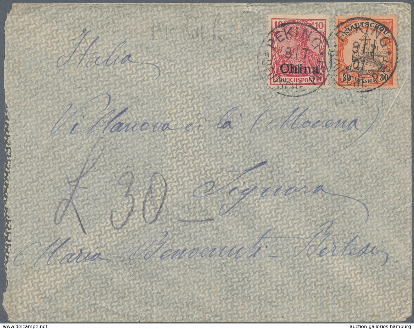Deutsche Post In China: 1901, 30 Pf Schiffszeichnung Von Kiautschou In MiF Mit 10 Pf Reichspost Aufd - China (offices)