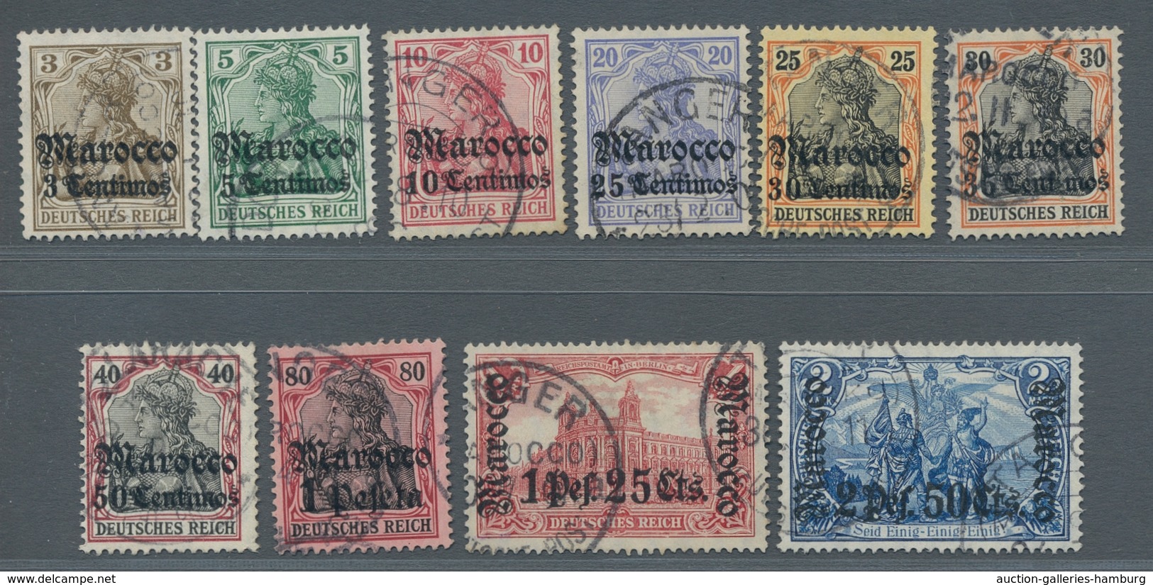 Deutsche Post In Marokko: 1906, 3 C Bis 6 P 25c Kplt. Satz Mit Wz, Sauber Gestempelt, Dabei 60 C Auf - Morocco (offices)