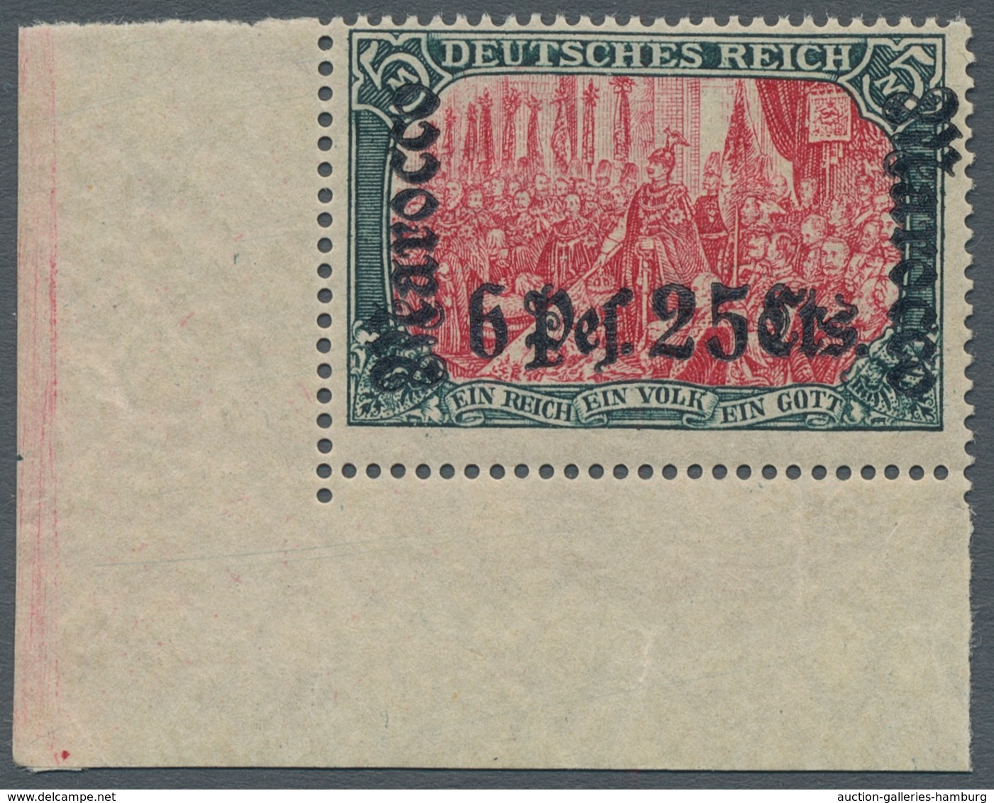 Deutsche Post In Marokko: 1906, "6 Pes. 25 Cts. Auf 5 Mk. Mit Wasserzeichen", Postfrischer Wert Aus - Deutsche Post In Marokko