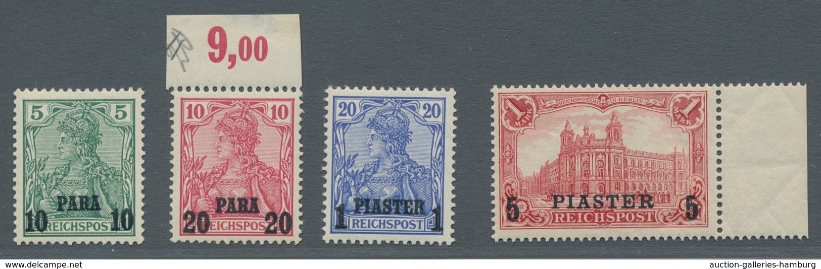 Deutsche Post In Der Türkei: 1902, 10 PA Bis 25 PIA Aufdrucktype II, Kplt Satz, Einwandfrei Postfris - Turquia (oficinas)