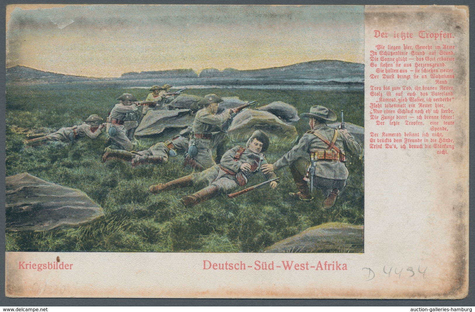 Deutsch-Südwestafrika - Stempel: AUS; 1906, "Kriegsbild"-Ansichtskarte Welche Per Feldpost Portofrei - África Del Sudoeste Alemana