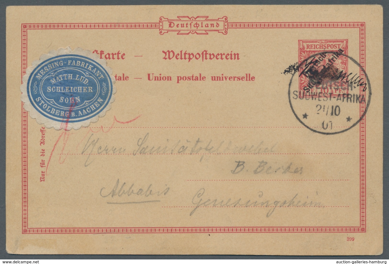 Deutsch-Südwestafrika - Stempel: KAPENOUSSEU; "Krone/Adler"-Ganzsachenkarte Zu 10 Pfennig Mit Druckd - German South West Africa