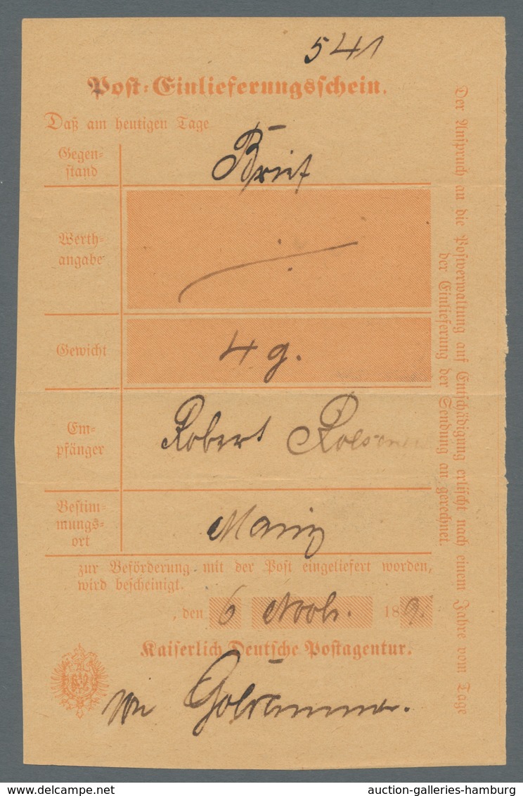 Deutsch-Südwestafrika - Stempel: OTJIMBINGWE; 1891, Waagerecht Dreimal Gefaltetes Posteinlieferungss - África Del Sudoeste Alemana