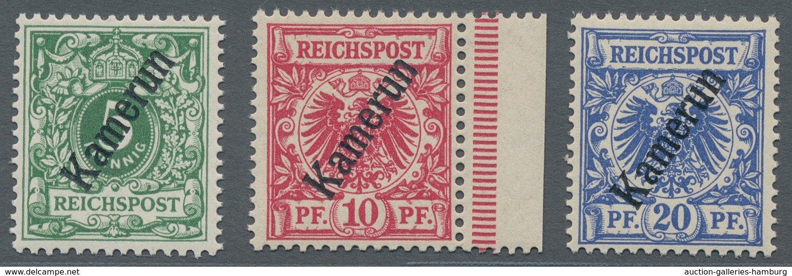 Deutsche Kolonien - Kamerun: 1897, 3-50 Pf Krone/Adler, kplt. postfrischer Satz, dabei die 25 Pf als