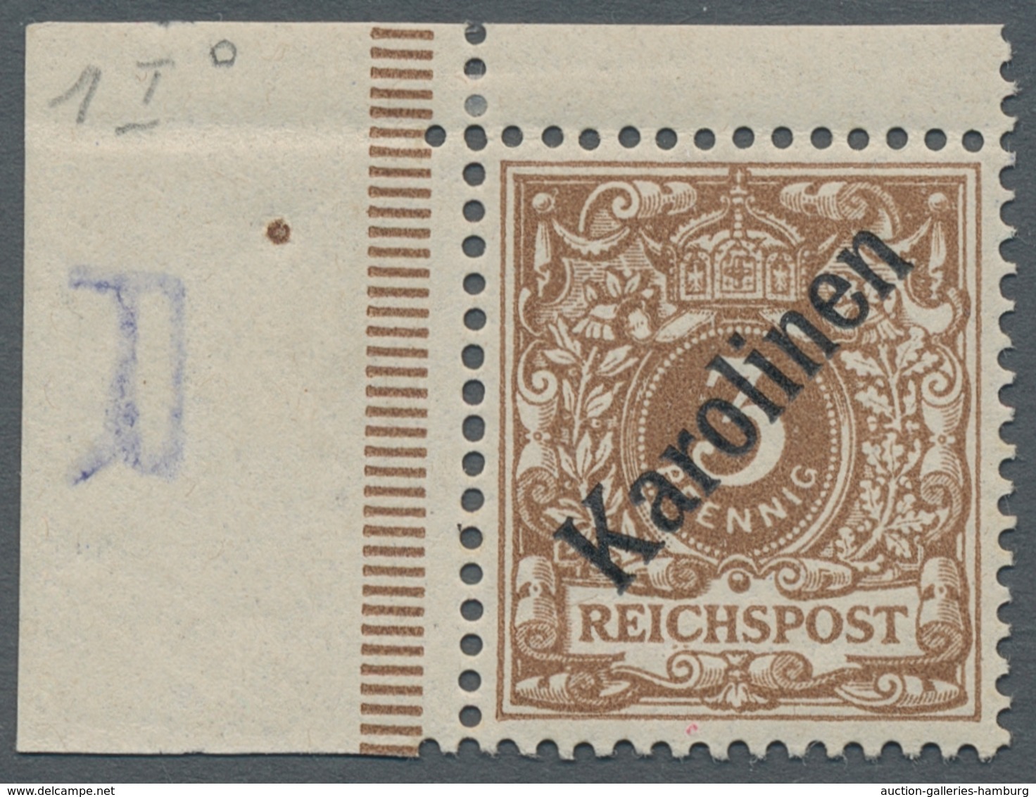 Deutsche Kolonien - Karolinen: 1899, 3 Pf Orangebraun, Tadellose Postfrische Erhaltung, Eckrandstück - Islas Carolinas