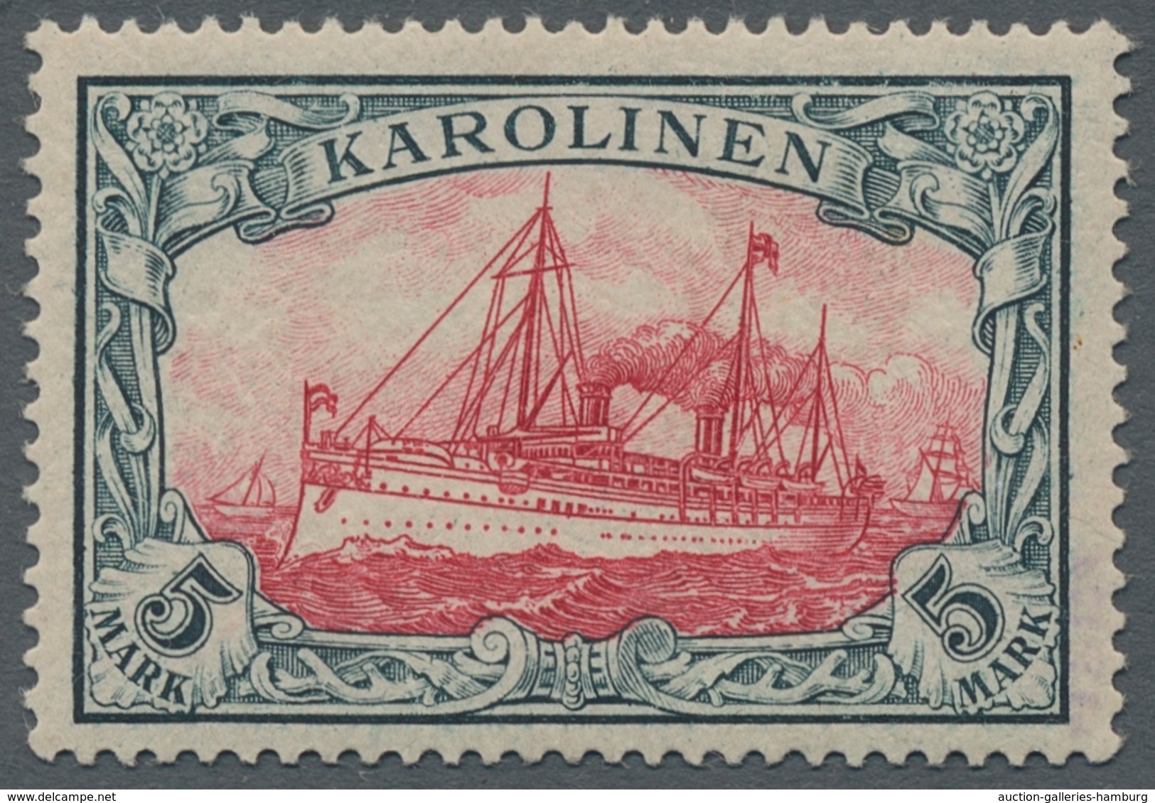 Deutsche Kolonien - Karolinen: 1900, 3 Pf. Bis 5 M, Schiffszeichnung, Kplt Postfrischer Satz. Mi. 80 - Isole Caroline