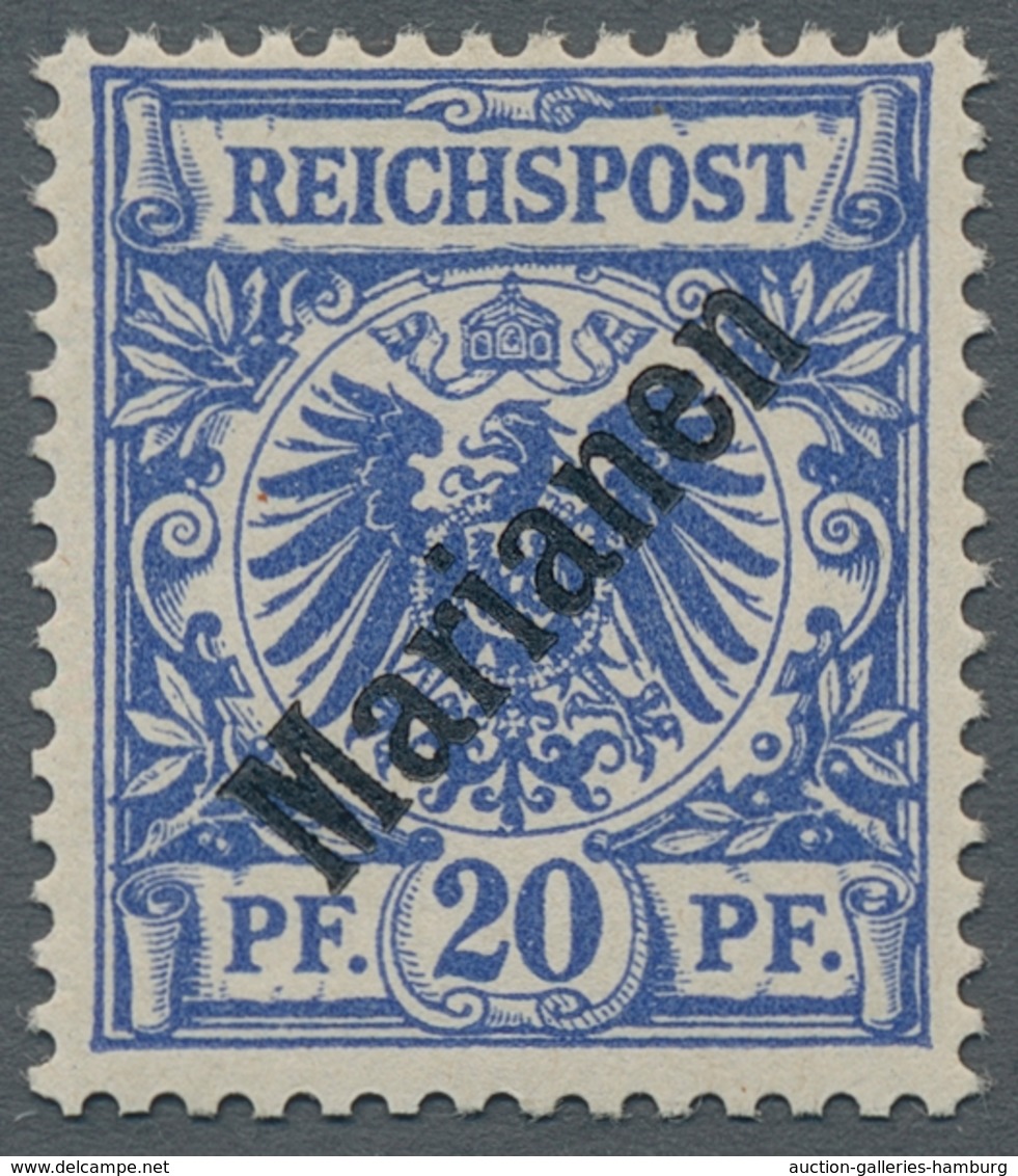 Deutsche Kolonien - Marianen: 1899, 20 Pfg. Diagonaler Aufdruck, Postfrisch, Gut Zentriert U. Gezähn - Islas Maríanas