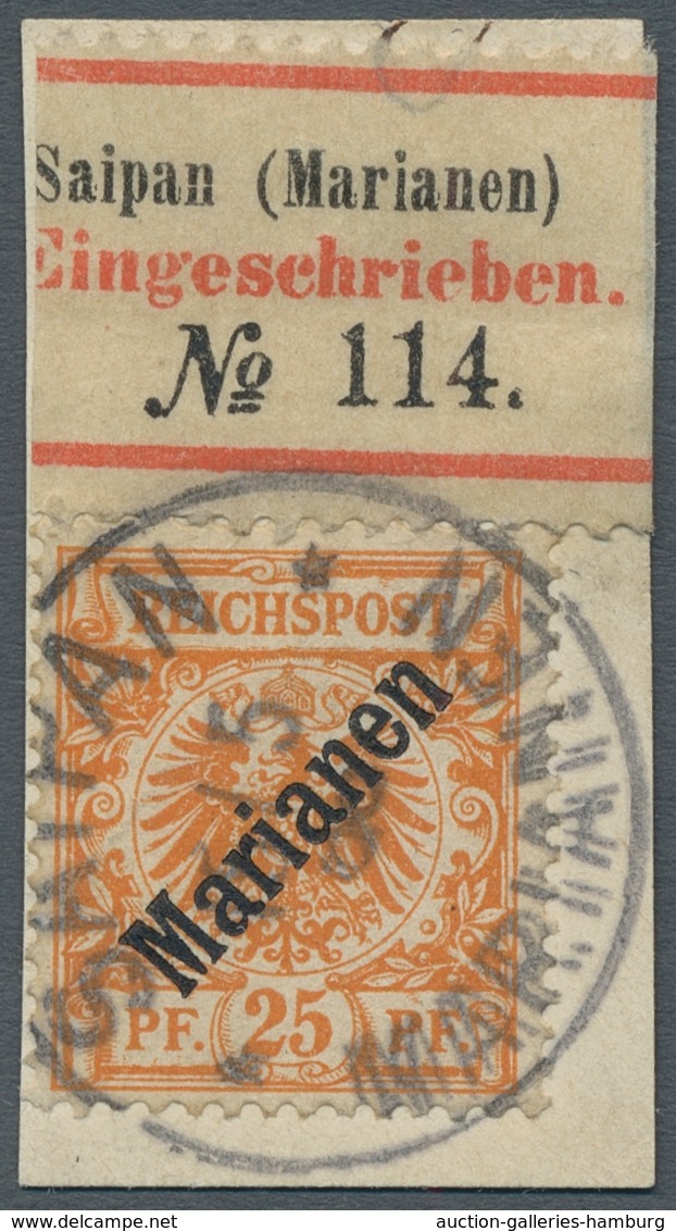 Deutsche Kolonien - Marianen: 1899, 25 Pf. Tadelloses Briefstück Mit Teil Des R-Zettels, Sauber Gest - Islas Maríanas