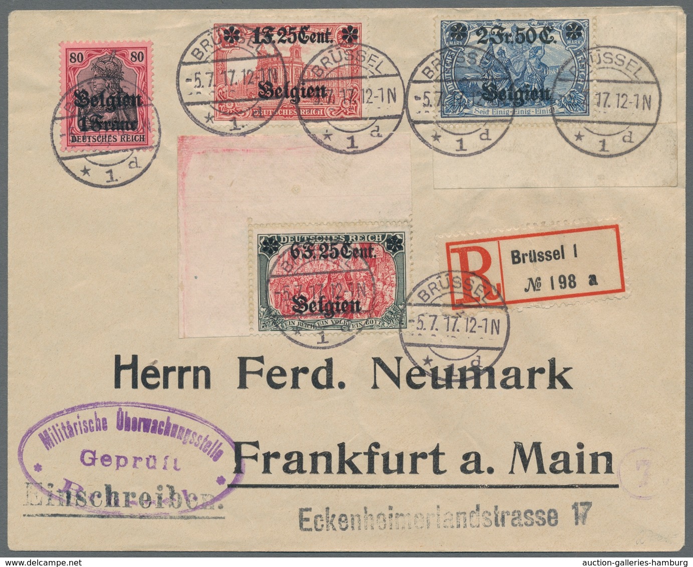 Deutsche Besetzung I. WK: Landespost In Belgien: 1916, 1 Fr.a. 80 Pf. Bis 6 Fr 25c Auf R-Brief, Beid - Occupazione 1914 – 18