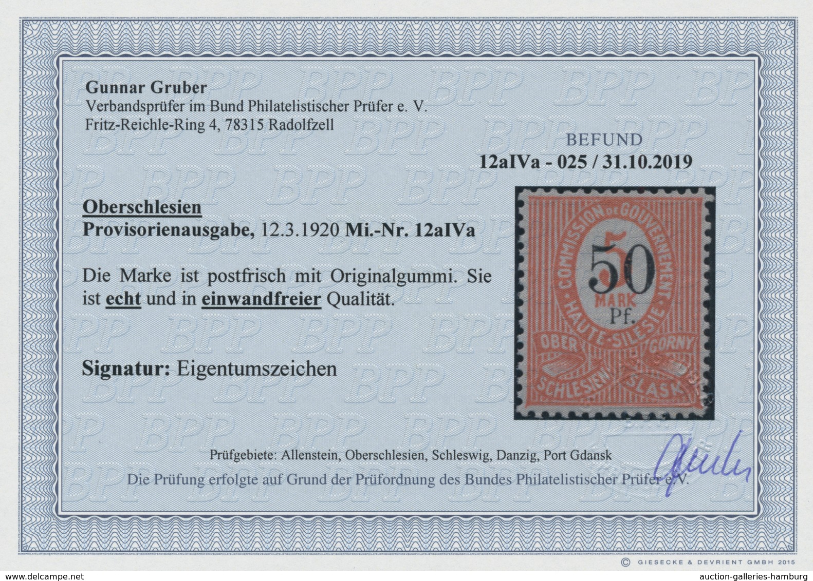 Deutsche Abstimmungsgebiete: Oberschlesien: 1920, "50 Pfg. Auf 5 Mk. Schalterausgabe Mit Aufdruck In - Otros & Sin Clasificación