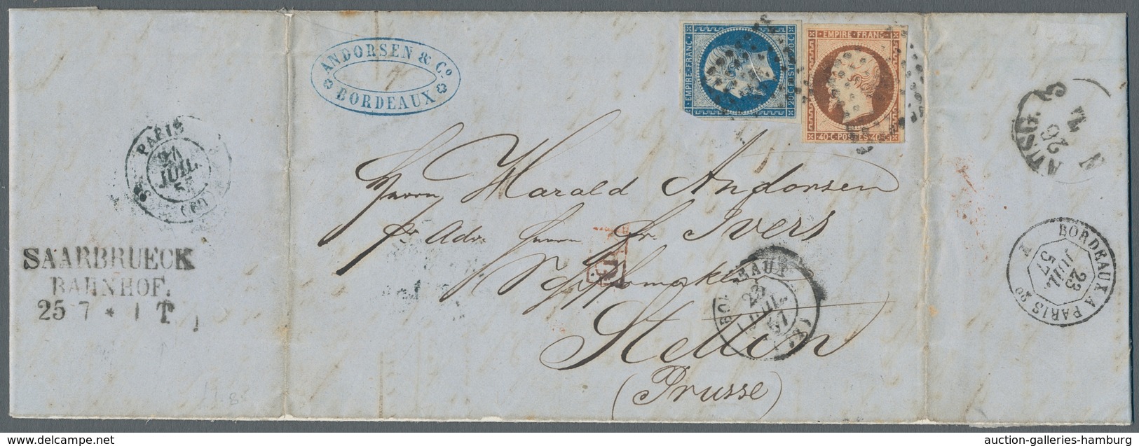 Deutsche Abstimmungsgebiete: Saargebiet: 1852-57, Bahnpoststempel Auf Belegen Aus Frankreich Bzw. Ei - Covers & Documents