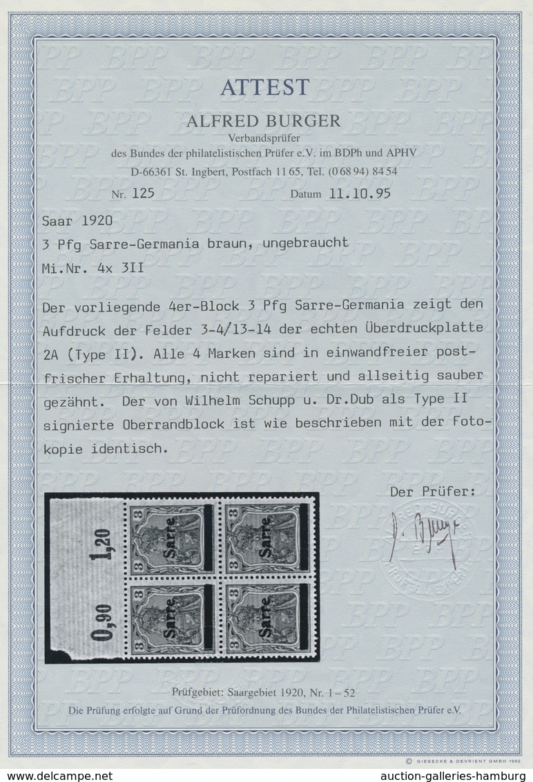 Deutsche Abstimmungsgebiete: Saargebiet: 1920, "3 Pfg. Germania/Sarre Mit Aufdruck In Type II", Post - Cartas & Documentos