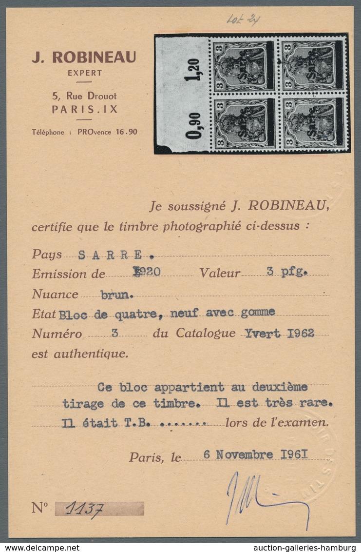 Deutsche Abstimmungsgebiete: Saargebiet: 1920, "3 Pfg. Germania/Sarre Mit Aufdruck In Type II", Post - Covers & Documents