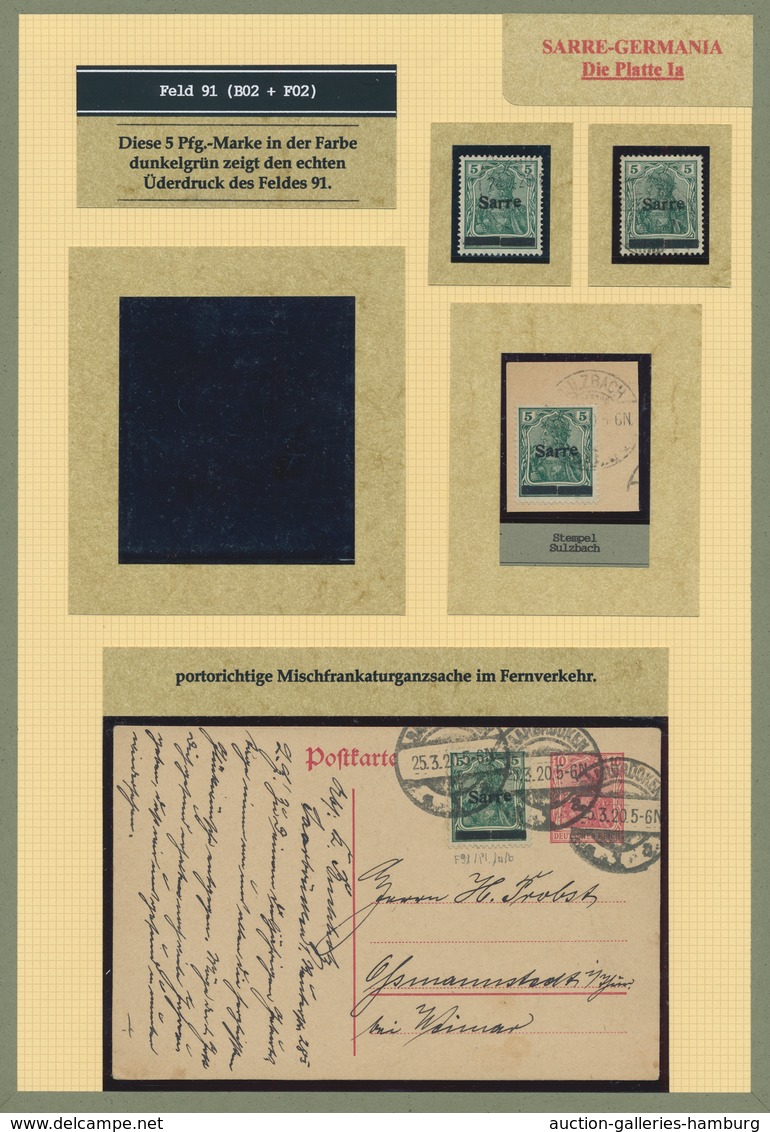 Deutsche Abstimmungsgebiete: Saargebiet: 1920, "5 Pfg. Germania/Sarre", Studienseite Zu Feld 91 Der - Cartas & Documentos