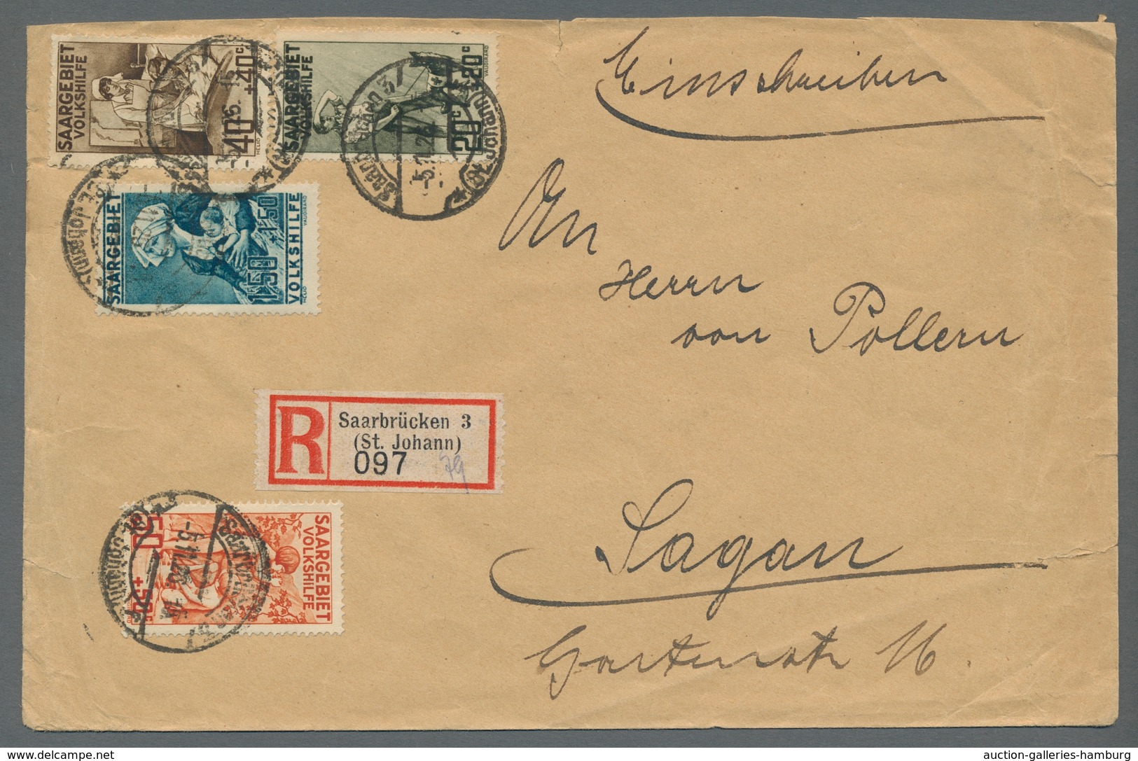 Deutsche Abstimmungsgebiete: Saargebiet: 1926-27, "Volkshilfe", Je Auf Satz-R-Brief In Bedarfserhalt - Cartas & Documentos