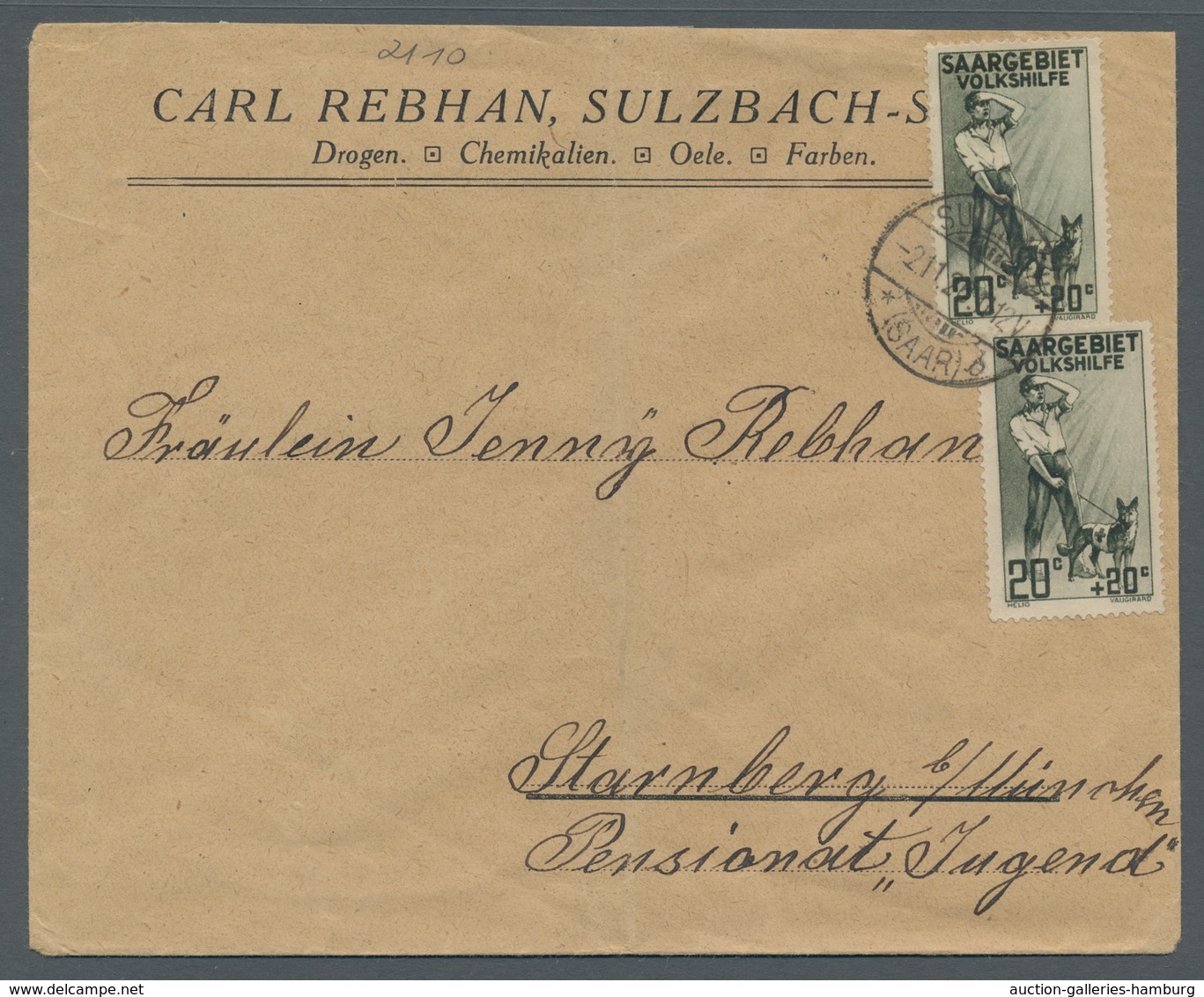 Deutsche Abstimmungsgebiete: Saargebiet: 1926, "20 C. Volkshilfe", Zwei Werte Als MeF Auf Brief Von - Cartas & Documentos