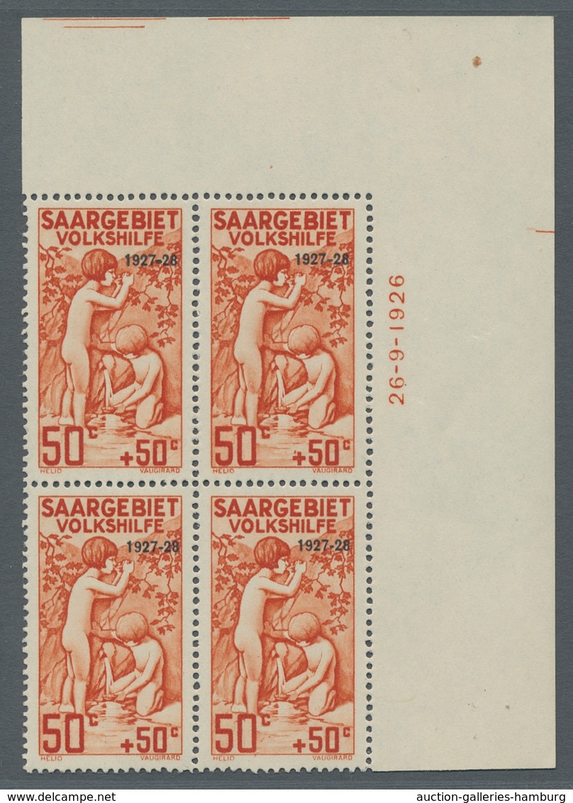 Deutsche Abstimmungsgebiete: Saargebiet: 1927, "Volkshilfe Mit Druckdatum", Postfrischer Eckrand-Vie - Cartas & Documentos