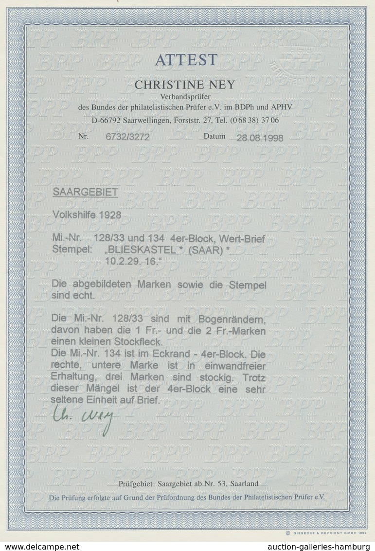 Deutsche Abstimmungsgebiete: Saargebiet: 1928, Volkshilfe "Madonna", Viererblocksatz, die "kleinen"
