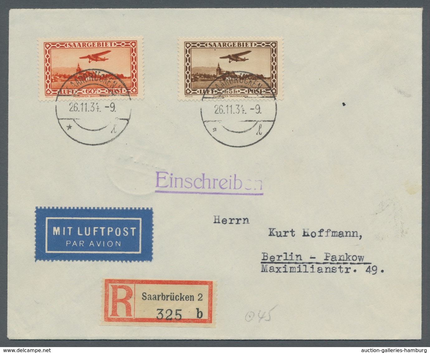 Deutsche Abstimmungsgebiete: Saargebiet: 1932, "Flugpost" Komplett Auf Flug-R-Satzbrief Von SAARBRÜC - Cartas & Documentos