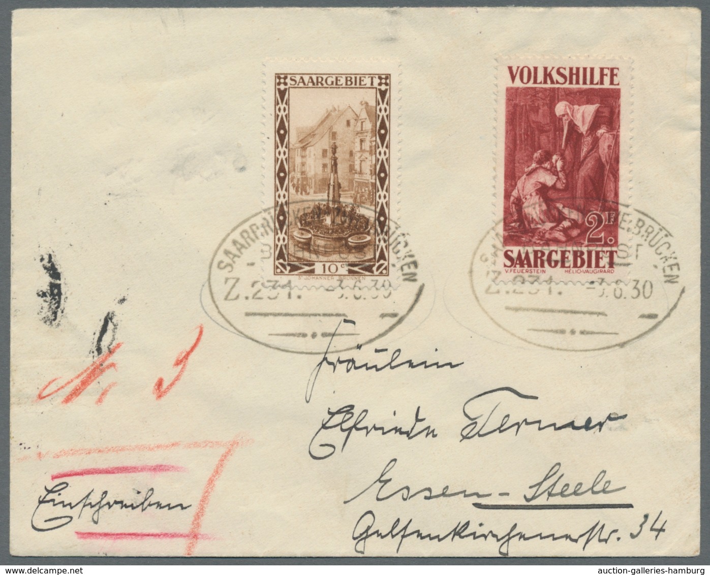 Deutsche Abstimmungsgebiete: Saargebiet: 1929, "40 C. Bis 2 Fr. Volkshilfe", Meist Mit Zusatzfrankat - Cartas & Documentos