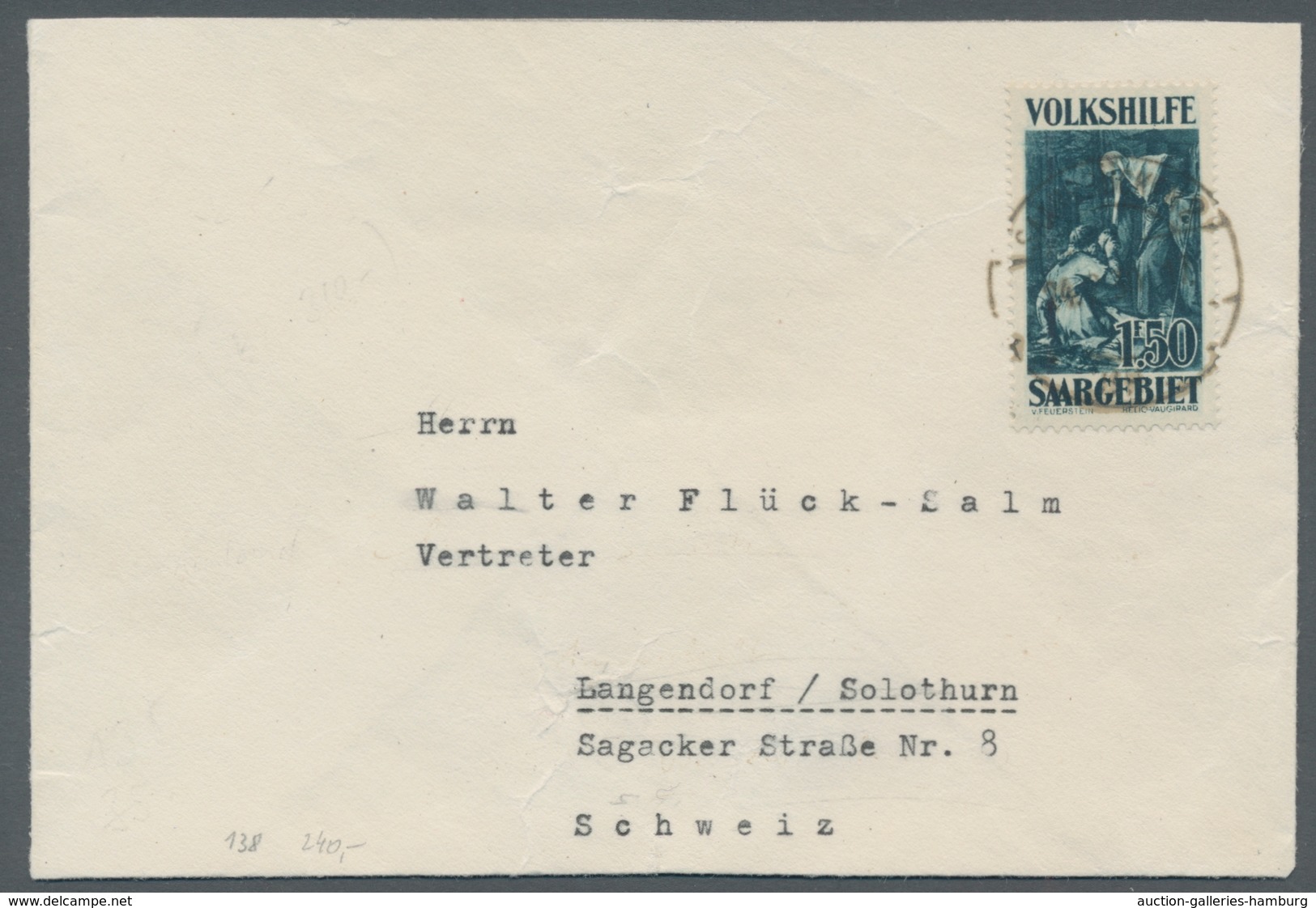Deutsche Abstimmungsgebiete: Saargebiet: 1929, 1,50 Fr. Grünlichblau, Portogerechte EF Auf Brief Von - Cartas & Documentos