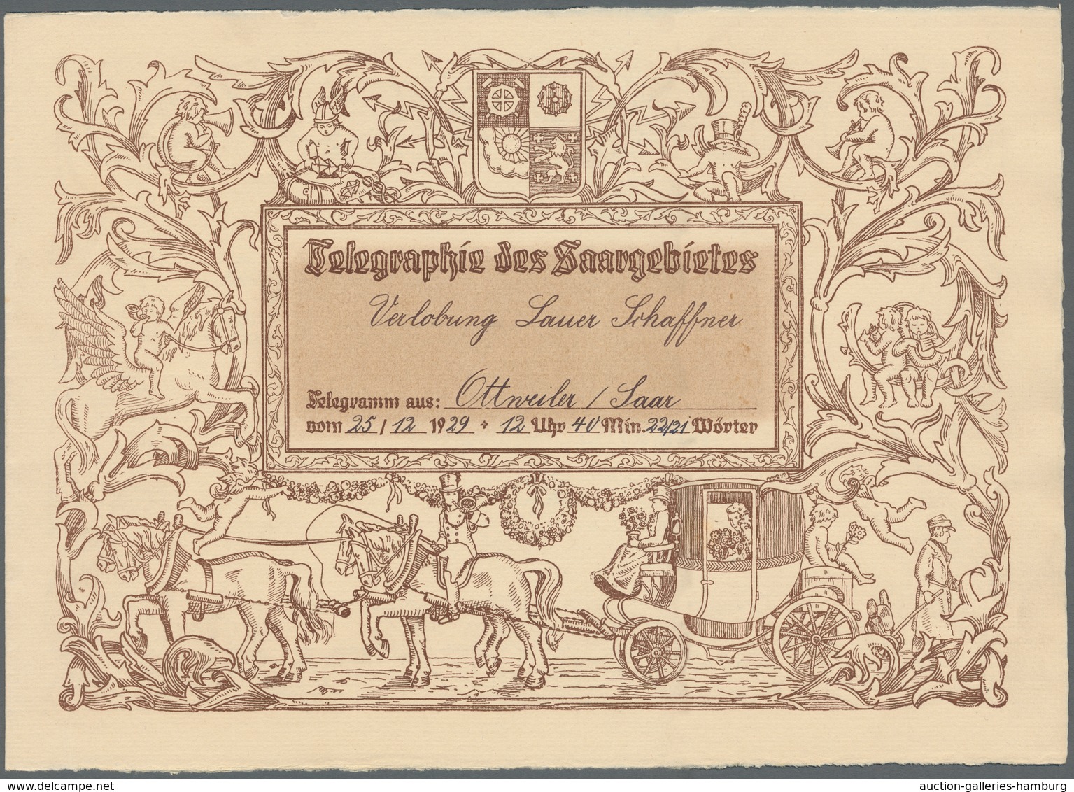 Deutsche Abstimmungsgebiete: Saargebiet: 1929, TELEGRAMM, Gebrauchtes Telegramm Anläßlich Einer Verl - Cartas & Documentos