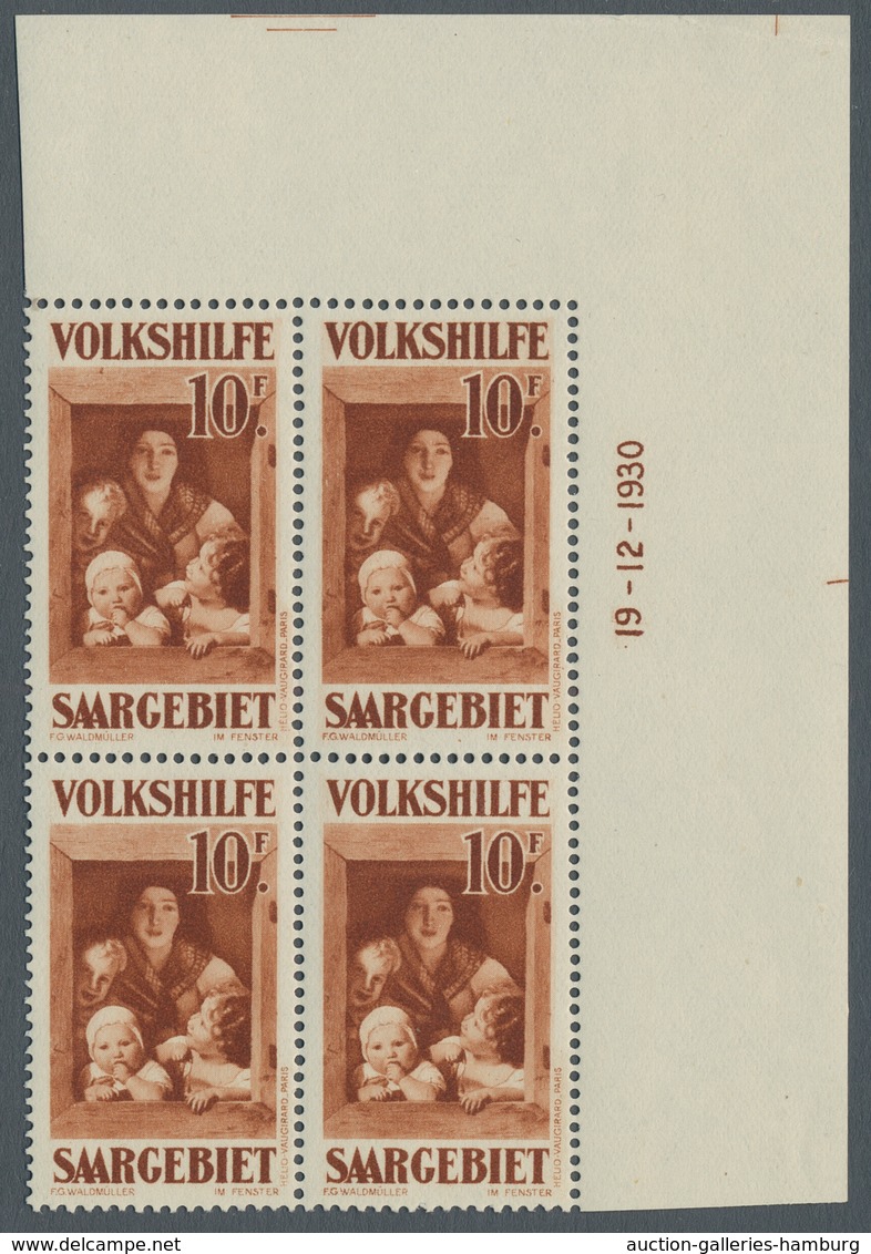 Deutsche Abstimmungsgebiete: Saargebiet: 1931, "Volkshilfe/Gemälde III", Postfrischer Eckrandviererb - Cartas & Documentos