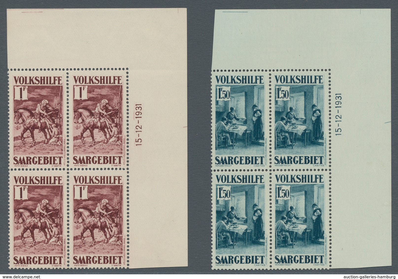 Deutsche Abstimmungsgebiete: Saargebiet: 1931, "Volkshilfe/Gemälde IV", Eckrandviererblocksatz Mit D - Cartas & Documentos
