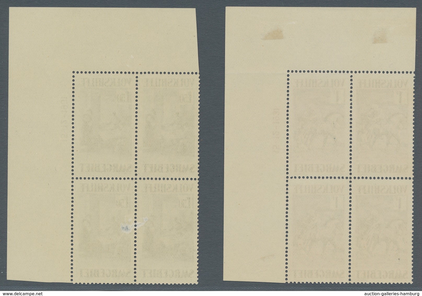 Deutsche Abstimmungsgebiete: Saargebiet: 1931, "Volkshilfe/Gemälde IV", Eckrandviererblocksatz mit D