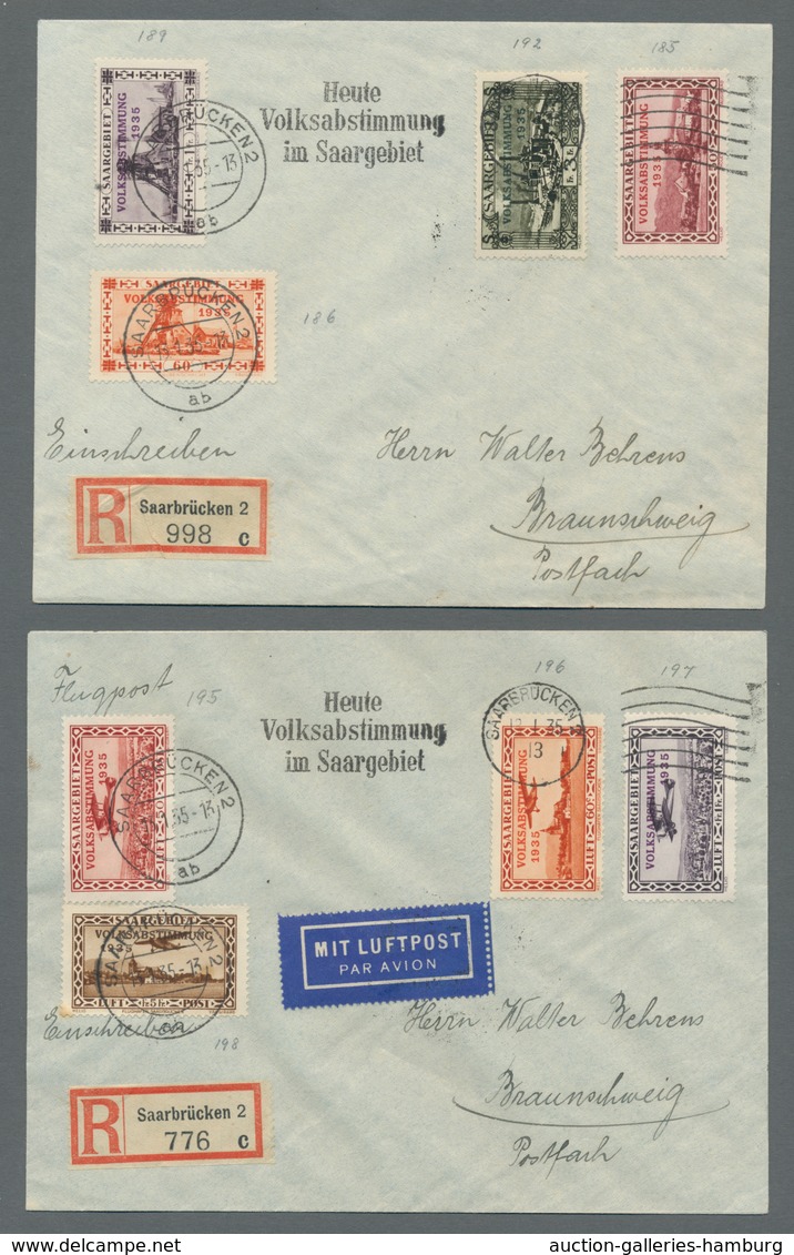 Deutsche Abstimmungsgebiete: Saargebiet: 1934, Volksabstimmung, Landschaftsbilder U. Flugpost Kplt. - Cartas & Documentos