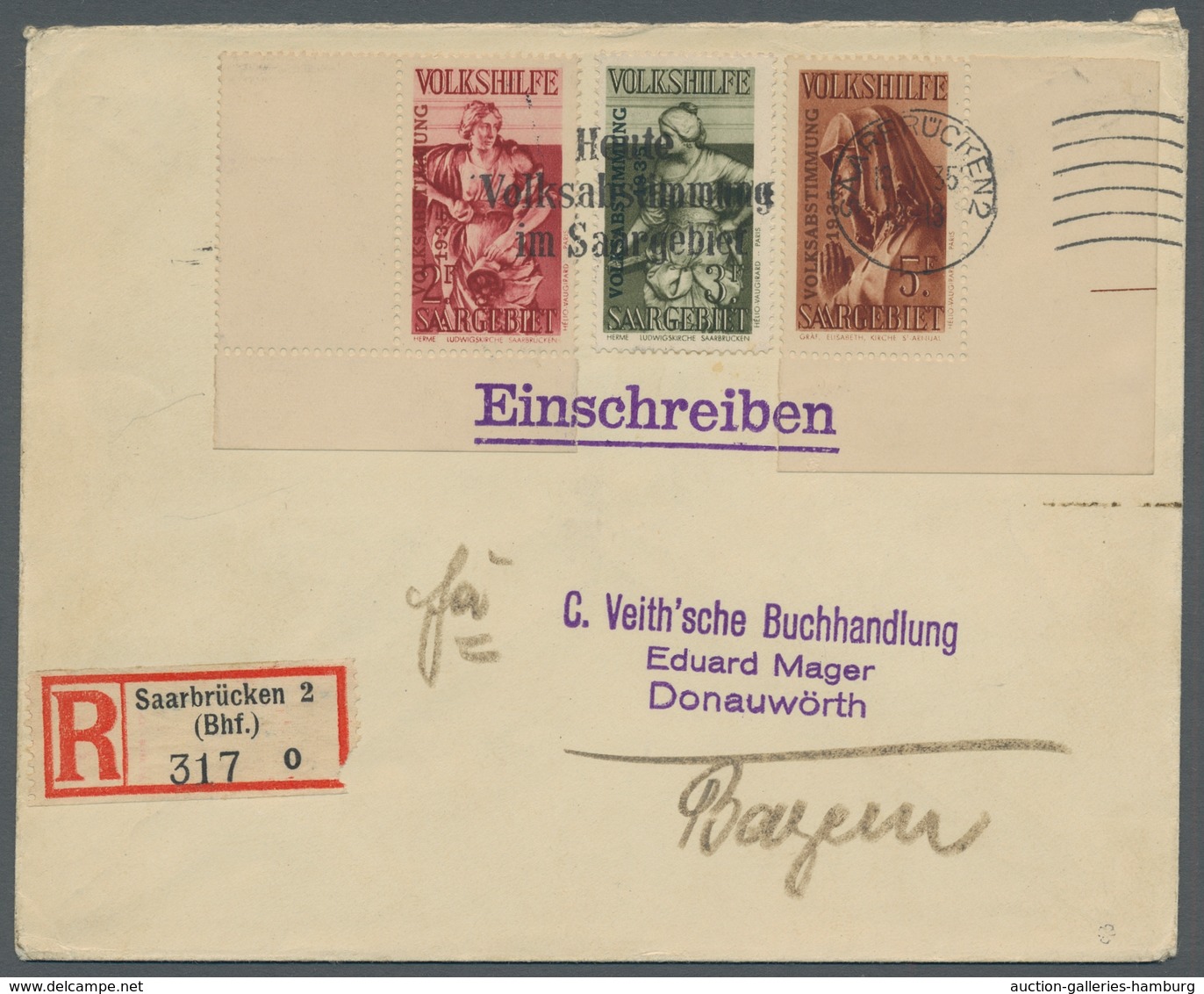 Deutsche Abstimmungsgebiete: Saargebiet: 1934, "Volkshilfe/Volksabstimmung" Komplett Auf Zwei Satz-R - Cartas & Documentos