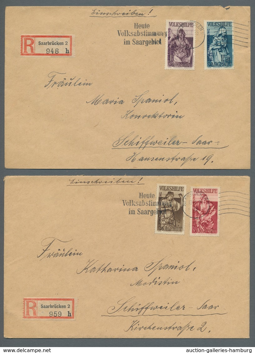 Deutsche Abstimmungsgebiete: Saargebiet: 1934, "Volkshilfe/Volksabstimmung" Komplett Auf Vier Briefe - Cartas & Documentos