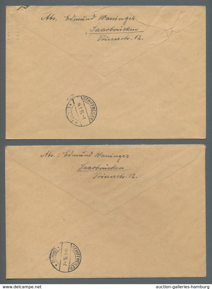 Deutsche Abstimmungsgebiete: Saargebiet: 1934, "Volkshilfe/Volksabstimmung" Komplett Auf Vier Briefe - Cartas & Documentos