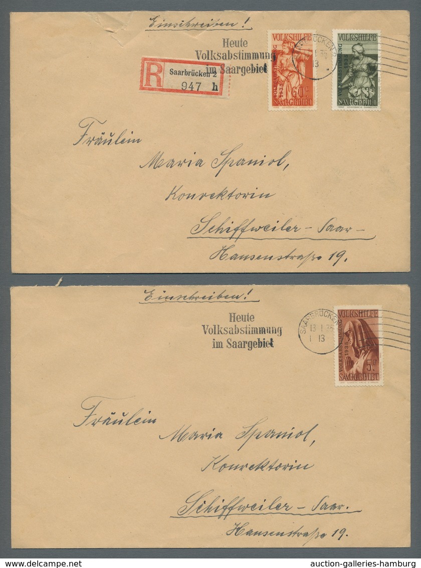 Deutsche Abstimmungsgebiete: Saargebiet: 1934, "Volkshilfe/Volksabstimmung" Komplett Auf Vier Briefe - Cartas & Documentos