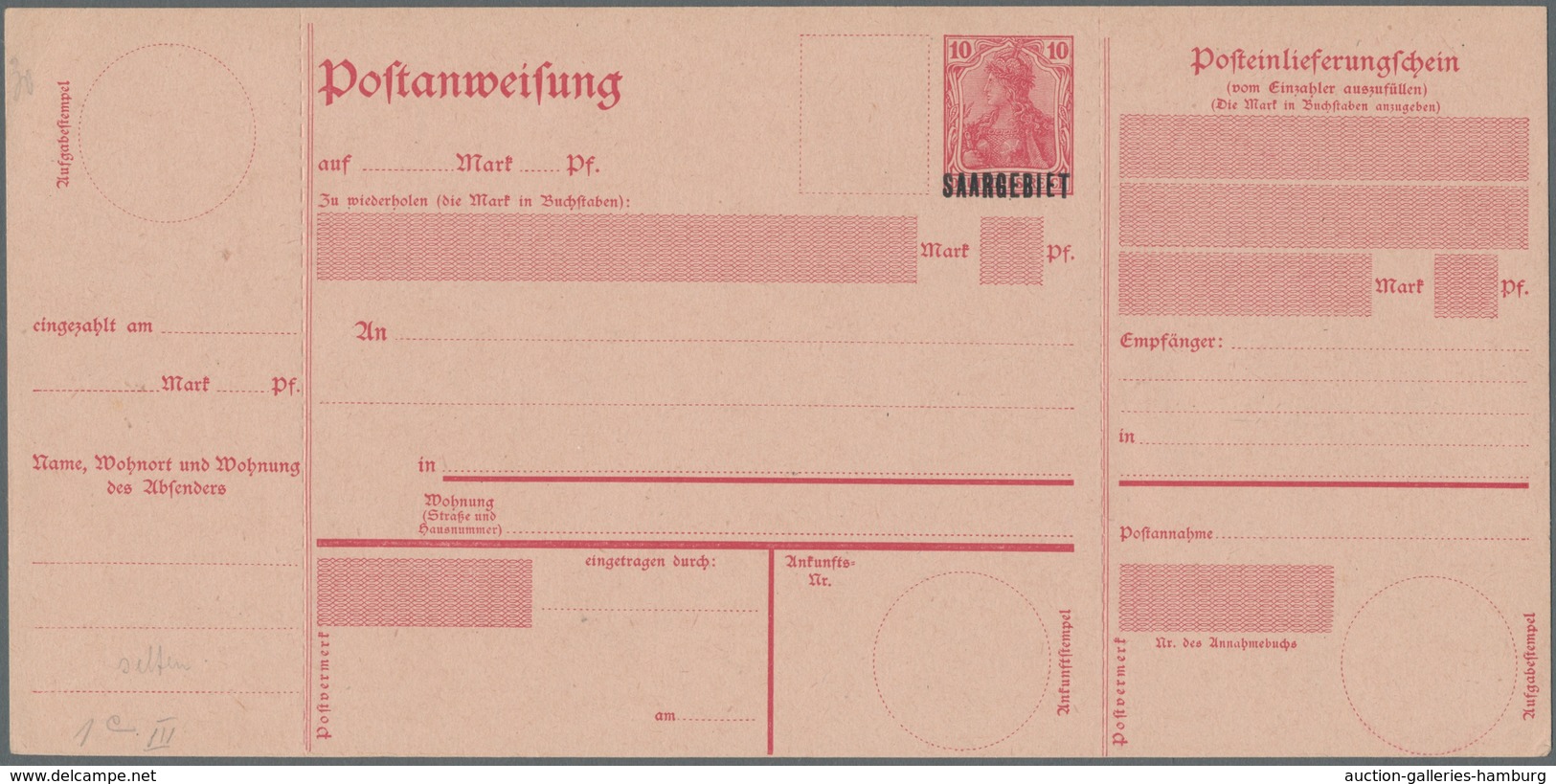 Deutsche Abstimmungsgebiete: Saargebiet - Ganzsachen: 1920, "Germania/Saargebiet" Acht Ungebrauchte - Enteros Postales