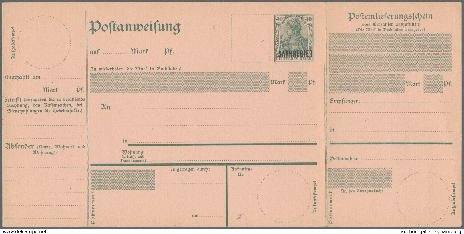 Deutsche Abstimmungsgebiete: Saargebiet - Ganzsachen: 1920, "Germania/Saargebiet" Acht Ungebrauchte - Enteros Postales