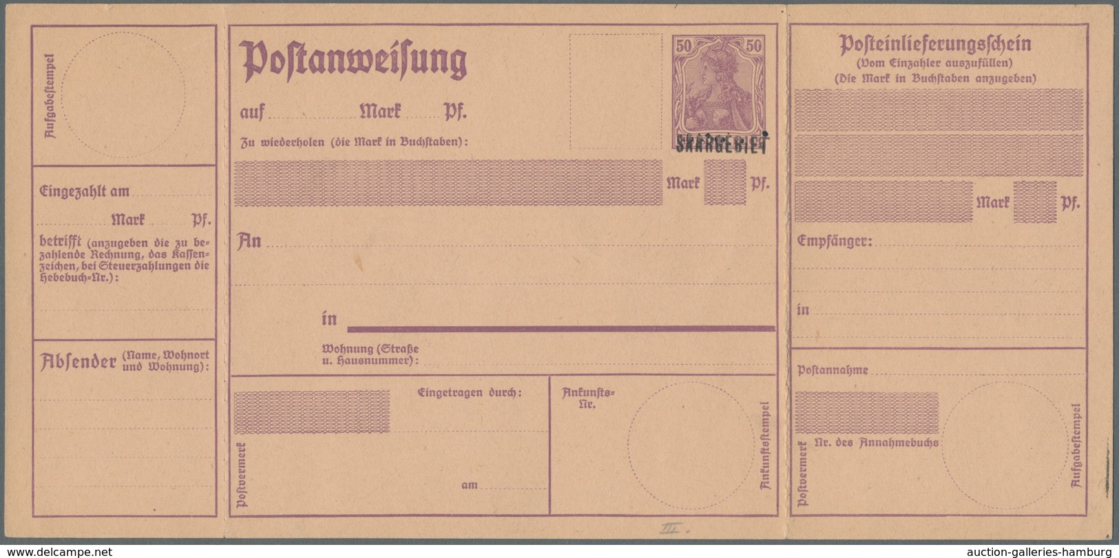 Deutsche Abstimmungsgebiete: Saargebiet - Ganzsachen: 1920, "Germania/Saargebiet" acht ungebrauchte