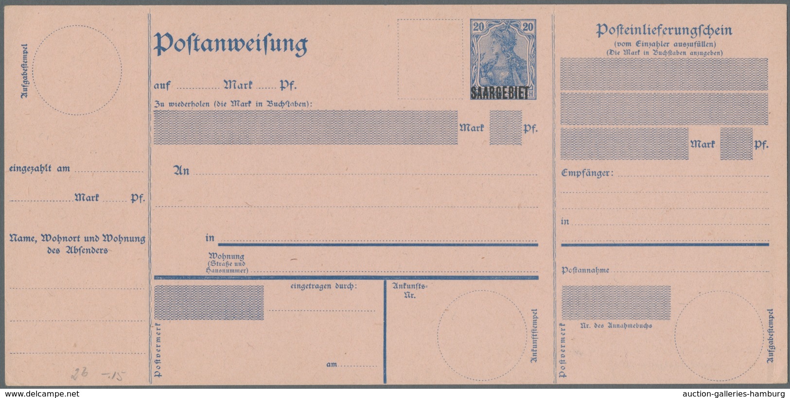 Deutsche Abstimmungsgebiete: Saargebiet - Ganzsachen: 1920, "Germania/Saargebiet" acht ungebrauchte