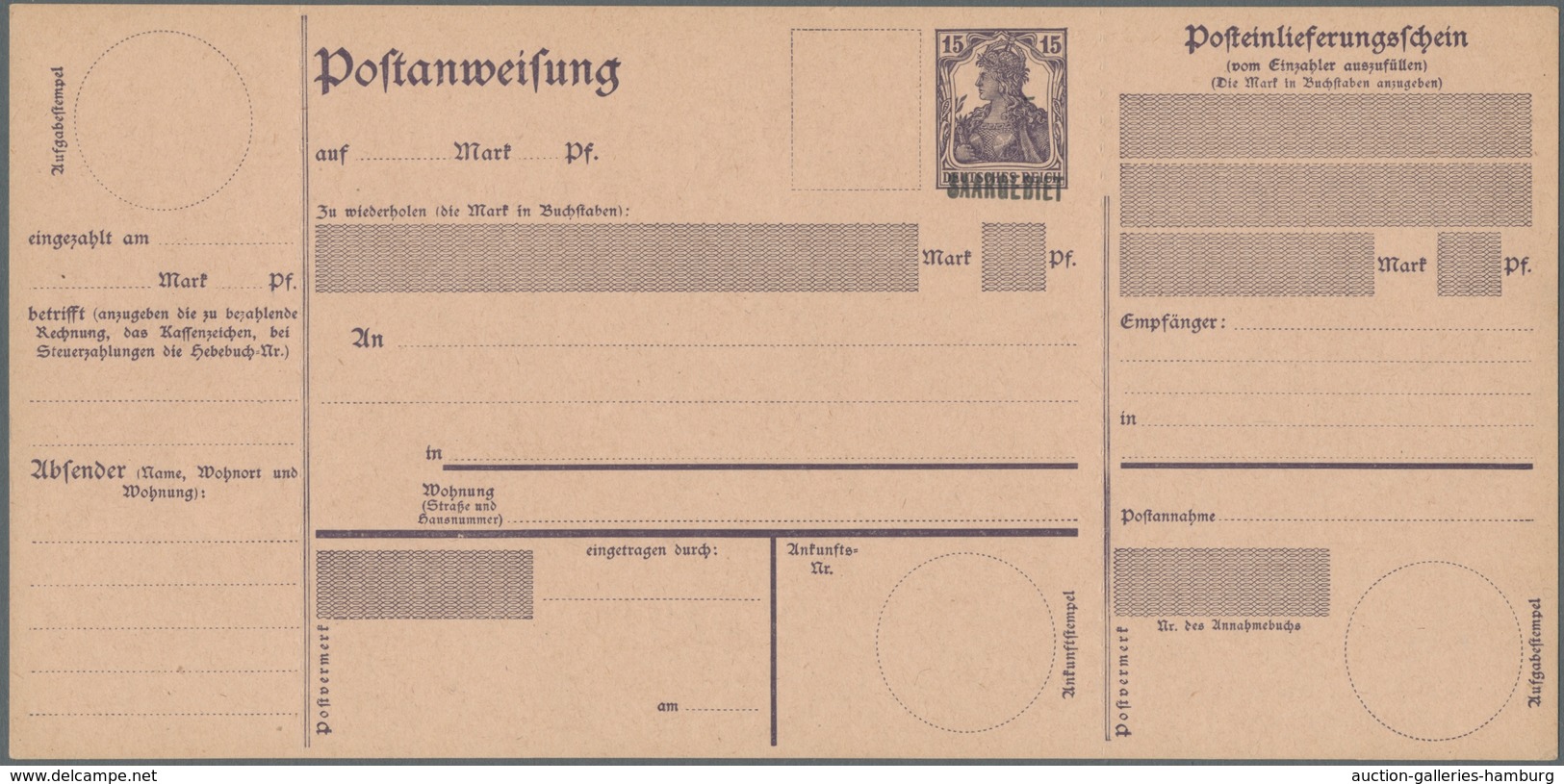 Deutsche Abstimmungsgebiete: Saargebiet - Ganzsachen: 1920, "Germania/Saargebiet" acht ungebrauchte